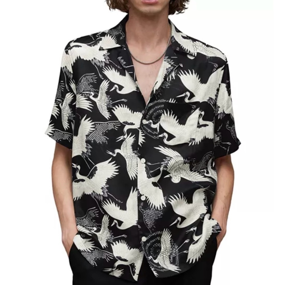 NWT - RARE All Saints Black and White Heron Print Shirt XXL